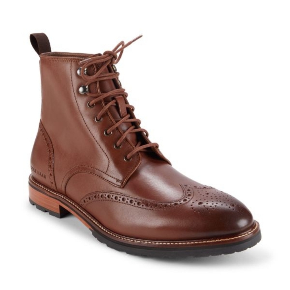 NIB COLE HAAN Berkshire Wingtip Ankle Boots 10.5 Brown Leather Brogue Blokecore